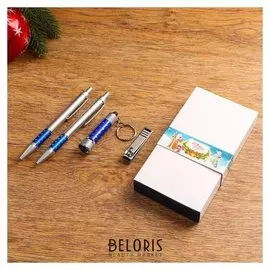 Набор подарочный 4в1 (2 ручки, кусачки, фонарик красный)