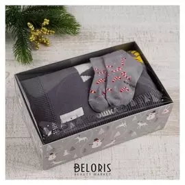 Набор подарочный "Тигры" вязаный плед 90х90 см, носки 9-12 мес