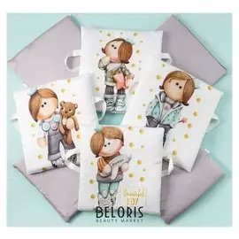 Набор подушек крошка Я "Принц Тим" цв. белый/серый 35*35 см-8 шт, сатин