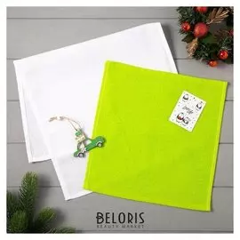 Набор полотенец Lovelife «Новогоднее чудо» : вафля 35х60 см, махра 30х30 см + игрушка