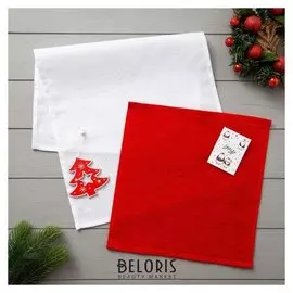 Набор полотенец Lovelife "Новогодняя ель" : вафля 35*60 см, махра 30*30 см + игрушка