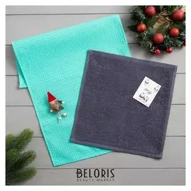 Набор полотенец Lovelife «Весёлый гном» вафля 35х60 см, махра 30х30 см + игрушка