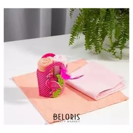 Набор полотенец в корзинке этель «Фламинго» 30х30 см - 2 шт