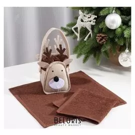 Набор полотенец в корзинке этель «Олень» 30х30 см - 2 шт