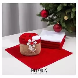 Набор полотенец в корзинке этель «Снежинка» 30х30 см-5 шт