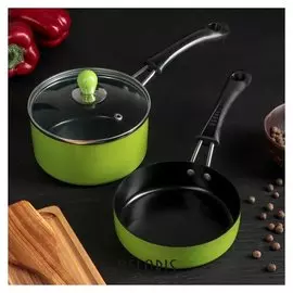 Набор посуды "Дуэт", 2 предмета: ковш с крышкой 14×7 см, сковорода 14 см, индукция