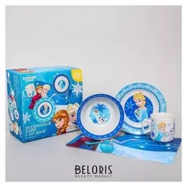 Набор посуды «Winter Magic», 4 предмета: тарелка Ø 16,5 см, миска Ø 14 см, кружка 200 мл, коврик в подарочной упаковке, холодное сердце