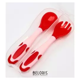 Набор приборов для кормления термовилка и термоложка, 2 шт, цвет красный/розовый