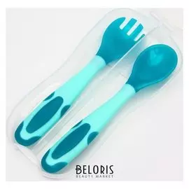 Набор приборов для кормления термовилка и термоложка, 2 шт, цвет зеленый/синий