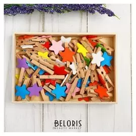 Набор прищепок в деревянной коробке «Звёздочки», набор 50 шт.