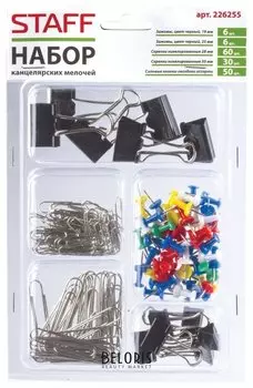 Набор "Profit", зажимы 19 и 25 мм по 6 шт., скрепки 28 мм/60 шт., 50 мм/30 шт., кнопки-гвоздики 50 шт., блистер