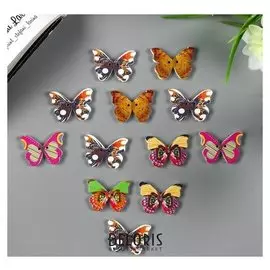 Набор пуговиц декоративных дерево "Бабочки яркие" (Набор 12 шт) 2,7х2,1 см