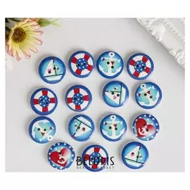 Набор пуговиц декоративных дерево "Любовь и море" набор 15 шт 2,3х2,3 см