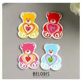 Набор пуговиц декоративных дерево "Медвежонок" (набор 8 шт) 3х4 см