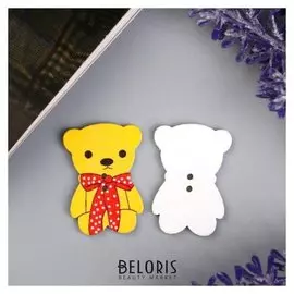 Набор пуговиц декоративных дерево "Медвежонок с бантом" набор 12 шт 3х2,3 см