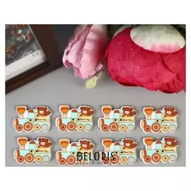 Набор пуговиц декоративных дерево "Мишутка на паровозике" (Набор 8 шт) 3,3х2,6 см