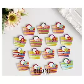Набор пуговиц декоративных дерево "Полосатая сумочка" набор 15 шт 2,7х3 см