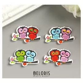 Набор пуговиц декоративных дерево "Совята на ветке" (набор 8 шт) 2х3,5 см