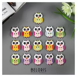 Набор пуговиц декоративных дерево "Совята" (Набор 15 шт) 2,5х1,7 см