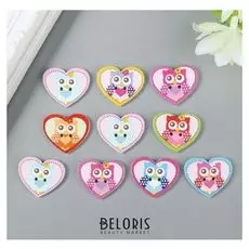 Набор пуговиц декоративных дерево "Совушка в сердечке" (Набор 10 шт) 2,4х2 см