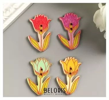 Набор пуговиц декоративных дерево "Тюльпаны" (набор 10 шт) 4х2,3 см