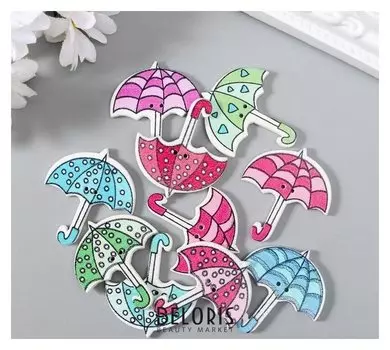 Набор пуговиц декоративных дерево "Зонтики" (Набор 10 шт) 3,5х3,1 см