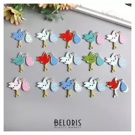 Набор пуговиц для творчества дерево "Аист с малышом" набор 15 шт 3,4х3,5 см