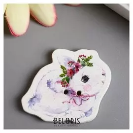 Набор пуговиц для творчества дерево "Белая зайка в цветочном венке" набор 15 шт 2,6х3 см