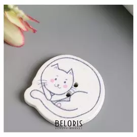 Набор пуговиц для творчества дерево "Белый котик" набор 14 шт 2,6х2,5 см