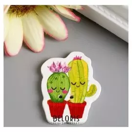 Набор пуговиц для творчества дерево "Довольные кактусы" набор 15 шт 3,1х2,5 см