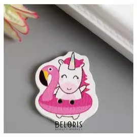 Набор пуговиц для творчества дерево "Единорожек в круге-фламинго" набор 15 шт 2,8х2,5 см