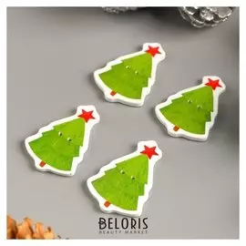 Набор пуговиц для творчества дерево "Ёлочка с красной звездой" набор 15 шт 3,4х2,4 см