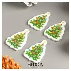 Набор пуговиц для творчества дерево "Ёлочка со свечами" набор 15 шт 3,5х2,5 см