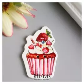 Набор пуговиц для творчества дерево "Кексик с ягодками" набор 15 шт 3,6х2,3 см