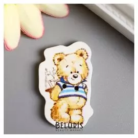 Набор пуговиц для творчества дерево "Мишутка с кораблём" набор 15 шт 3,2х2,2 см