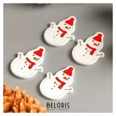 Набор пуговиц для творчества дерево "Снеговик в шапке и шарфике" набор 15 шт 3,4х2,5 см