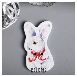 Набор пуговиц для творчества дерево "Зайка с бантом" набор 15 шт 3,4х1,9 см