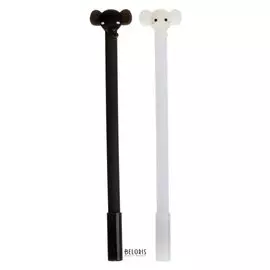 Набор ручек гелевых 2 штуки-прикол "Слоники", белый/черный