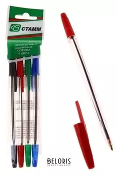 Набор ручек шариковых 4 цвета Оптима