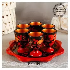 Набор рюмок с подносом, 6 шт - 30 мл, хохлома