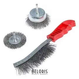 Набор щеток металлических для дрели Tundra, плоская 65 мм, чашка 50 мм + щетка однорядная