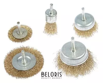 Набор щеток металлических для дрели Tundra, плоские 50-75 мм, чашки 25-50-75 мм, 5 шт.