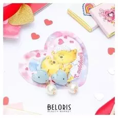 Набор серьги+открытка, "Сердце" принцесса, с бусиной, цвет голубой