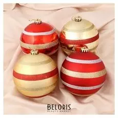 Набор шаров пластик D-14 см, 6 шт "Полосатый бум" красно-золотой