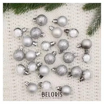 Набор шаров пластик D-2,5 см, 24 шт "Электра" серебро