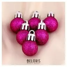 Набор шаров пластик D-2 см, 6 шт "Блеск" розовый