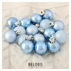 Набор шаров пластик D-3 см, 16 шт "Камея" голубой