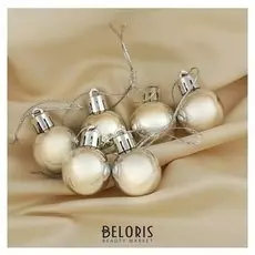 Набор шаров пластик D-3 см, 6 шт "Глянец" серебро