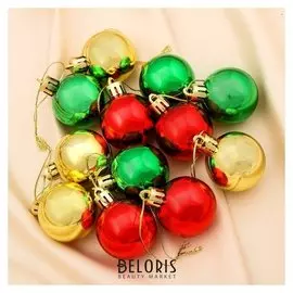 Набор шаров пластик D-4 см, 12 шт "Глянец" радужный