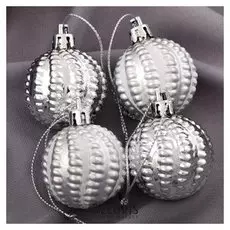 Набор шаров пластик D-4 см, 4 шт "Мариз" серебро